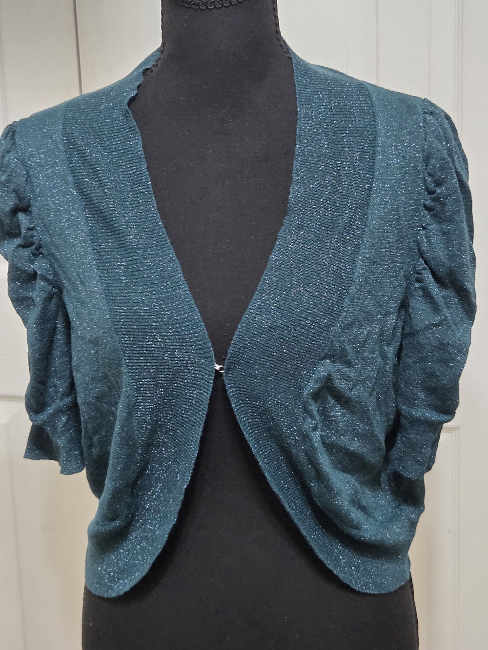 Metallic Teal Short Open Bolero Cardigan